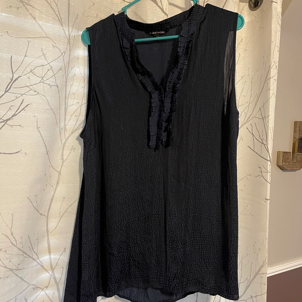 Navy Blue Sheer Sleeveless Tunic Top